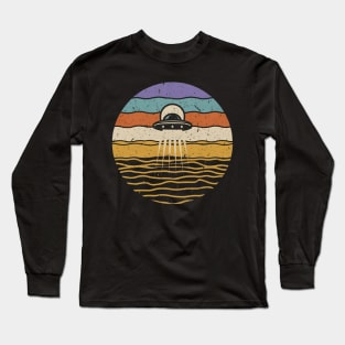 Retro vintage UFO  over ocean Long Sleeve T-Shirt